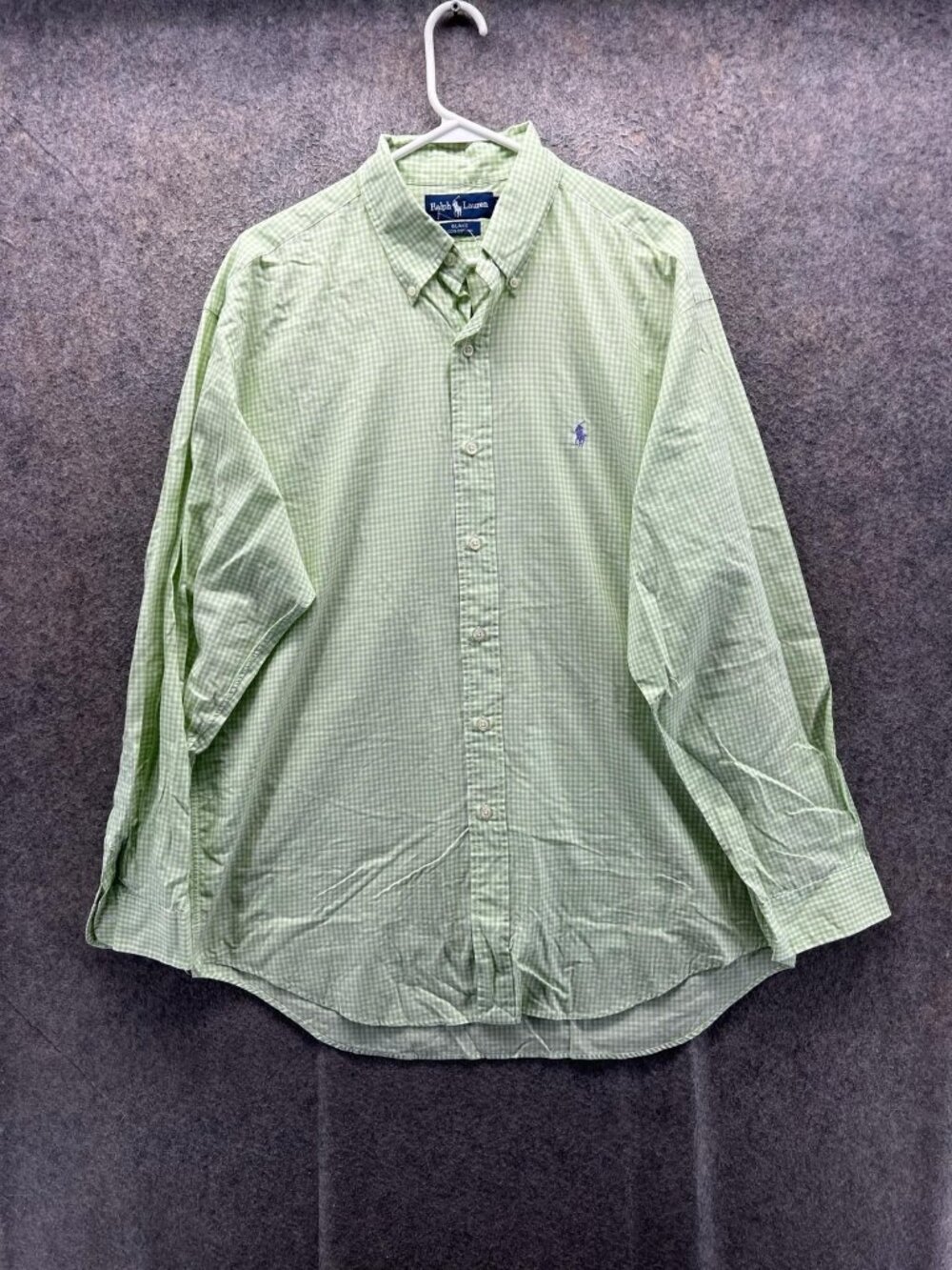 Ralph Lauren Shirt Men Large Green Check Long Sleeve Button Up Blake Cotton